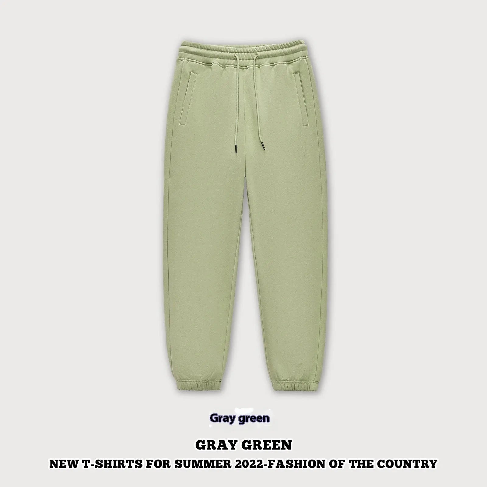 Autumn And Winter 350g Fleece Ankle-tied Sweatpants Men Pre2brand Gray-Green-2XL
