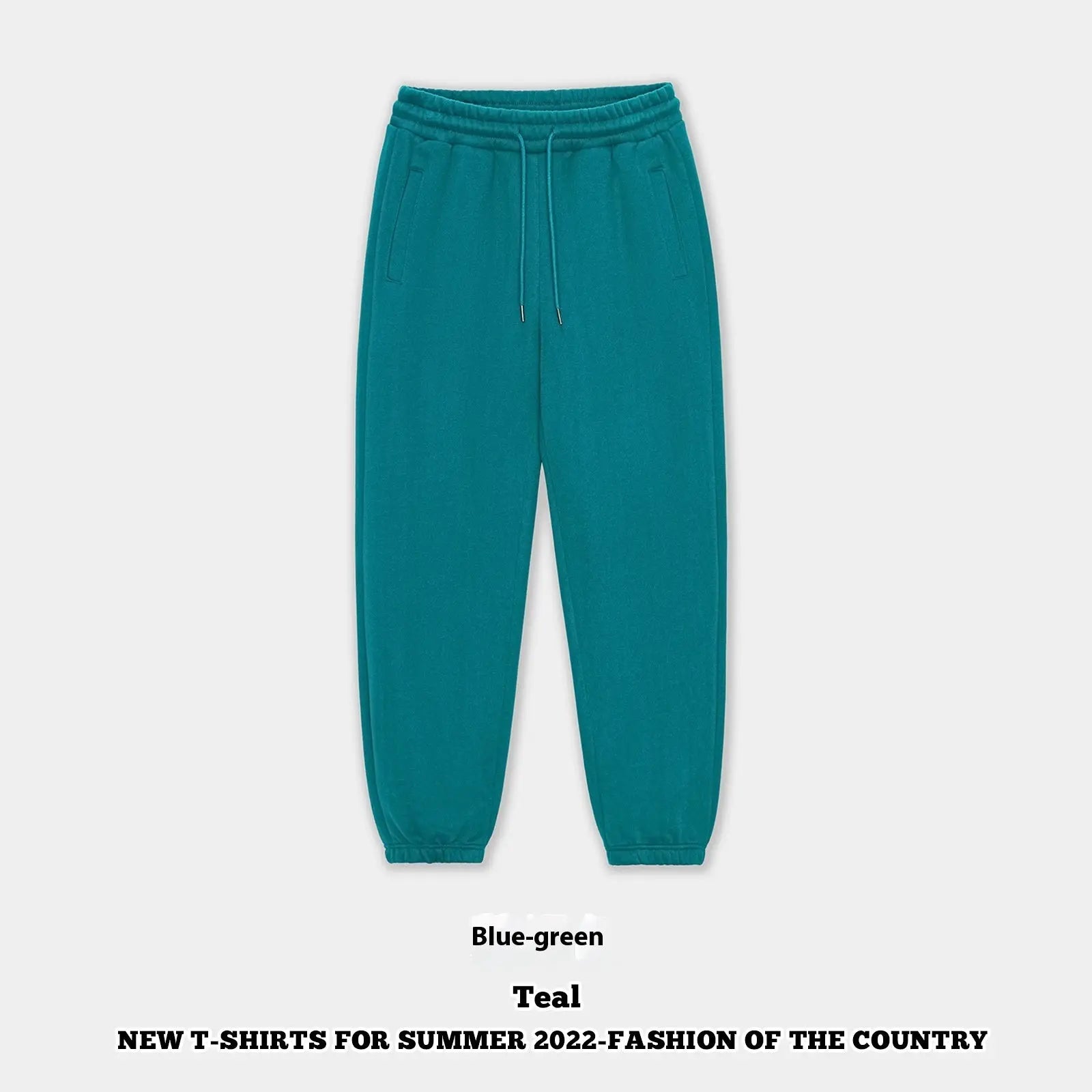 Autumn And Winter 350g Fleece Ankle-tied Sweatpants Men Pre2brand Blue-And-Green-2XL