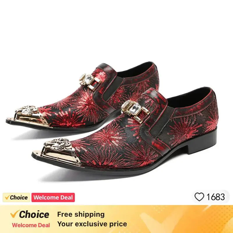 Business men shoes casual leather shoes square head shallow mouth formal dress shoes Pre2brand red-pattern-45