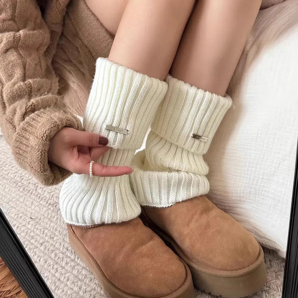 Fashion White Knitted Fabric Female Leg Warmer Pre2brand White-Thickened-And-Widened