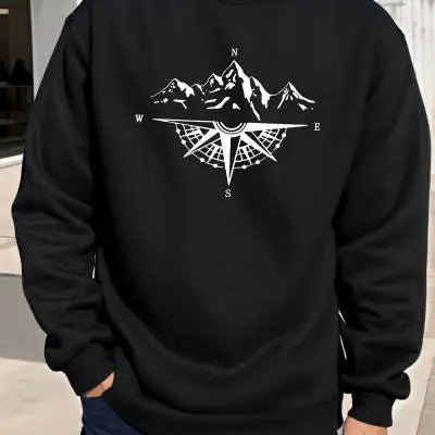 Fleece Printed Casual Long Sleeve Sweatshirt Pre2brand Black-XXXL