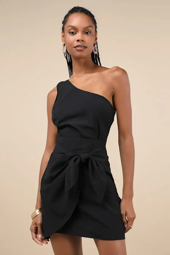 Gorgeous Garden One-shoulder Flower Mini Dress Pre2brand Black-XL