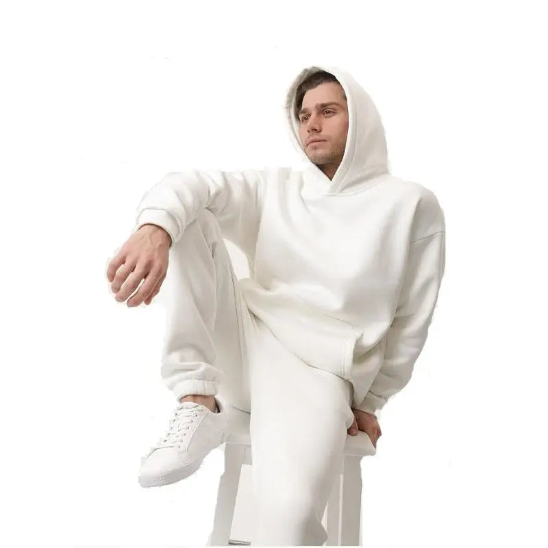 Hoodie Suit Sweater Two-piece Set Pre2brand White-XXXL