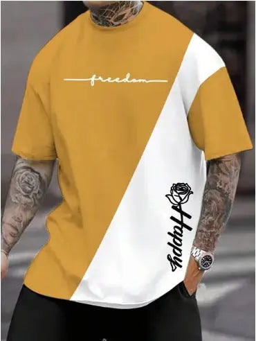 Line Logo Men's Sports Digital 3DT Shirt Short Sleeve Pre2brand Yellow-And-White-6XL