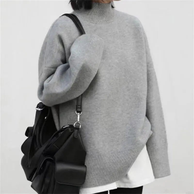 Loose Outer Wear Casual Mid-length Round Neck Cashmere Thickened Sweater Pre2brand Gray-L