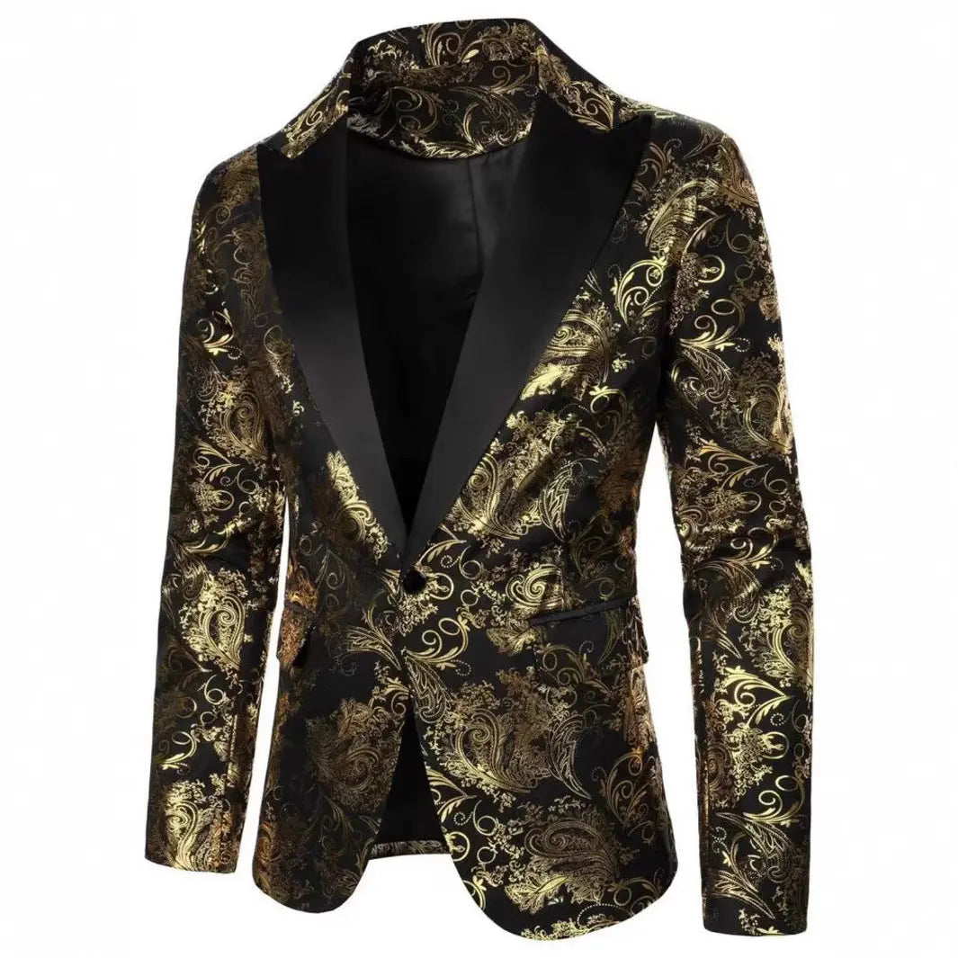 Men's Bronzing Printed Suit Jacket Fashion Pre2brand Gold-2XL