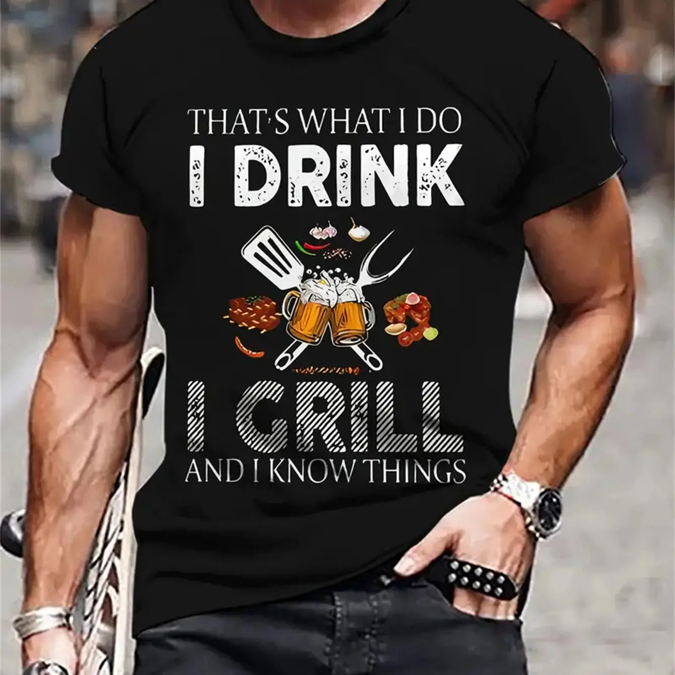 Men's Creative Top, Casual Short Sleeved Round Neck T-shirt, Summer Outdoor Casual Suit - Pre2brand