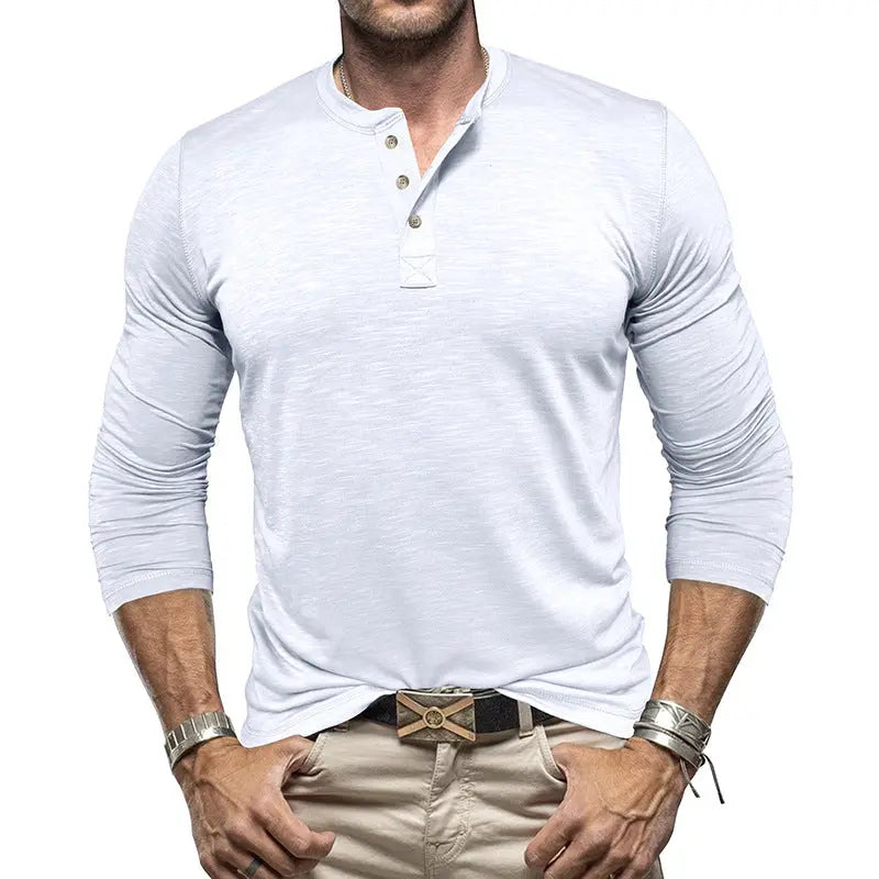 Men's Long-sleeved Henry Collar T-shirt - Pre2brand