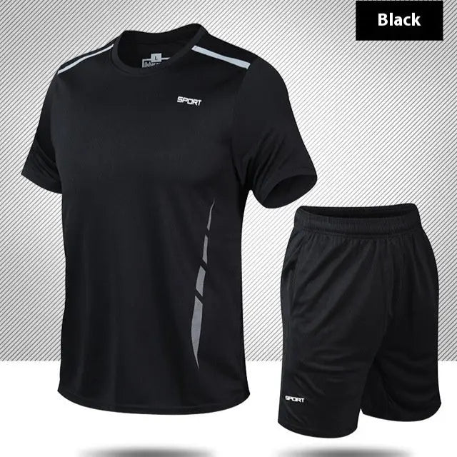 Sports Suit Loose Fitness Short Sleeve Men Pre2brand 1910-Black-5XL