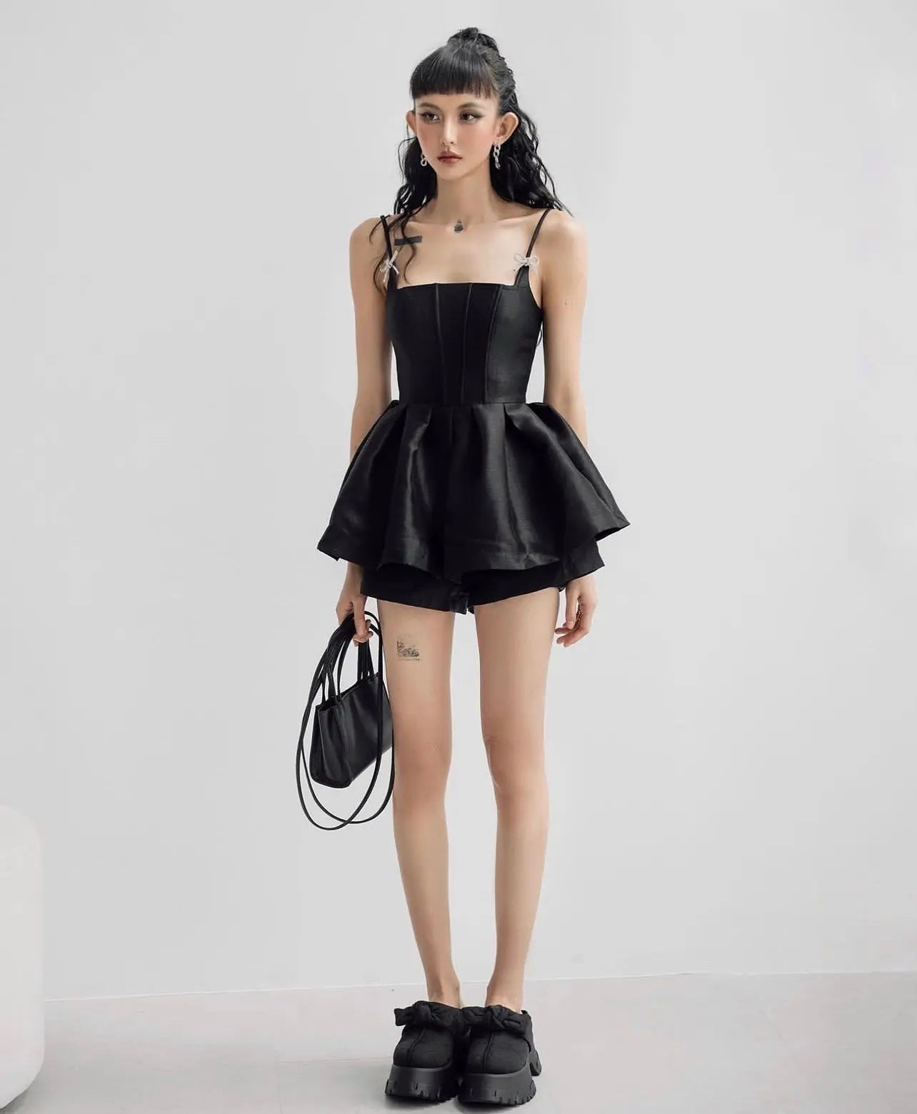 Two-piece Slimming Suspender Top Shorts Suit Pre2brand Black-M