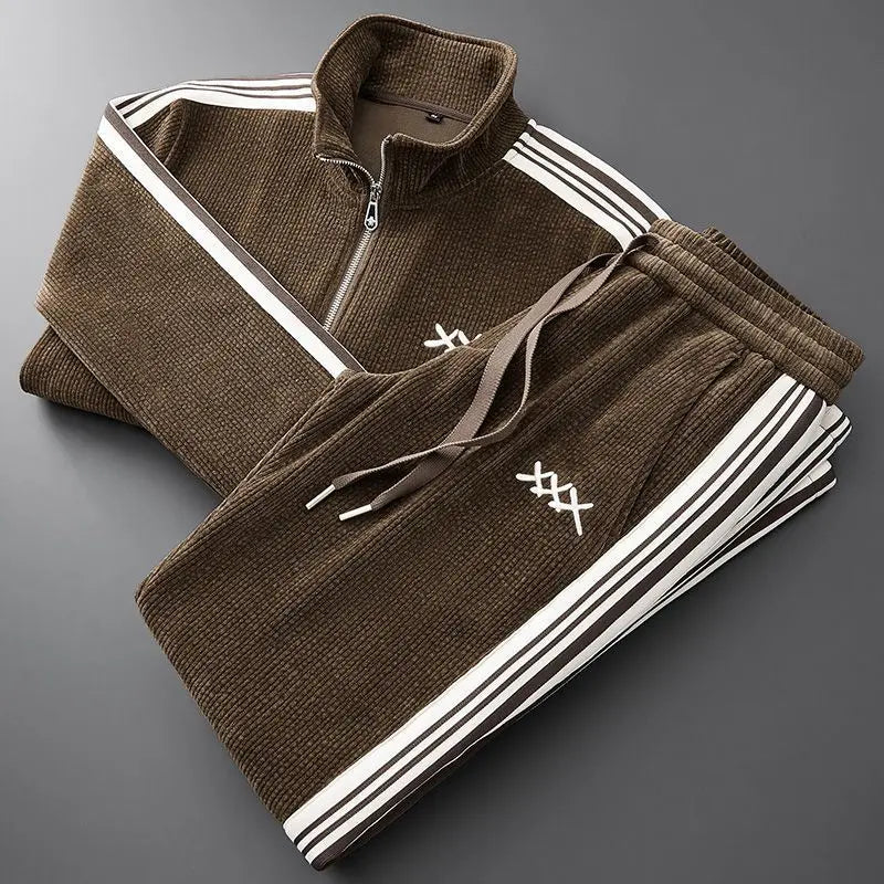 Warm Sports Suit Men's Zipped Stand Collar Cardigan Pre2brand Brown-4XL
