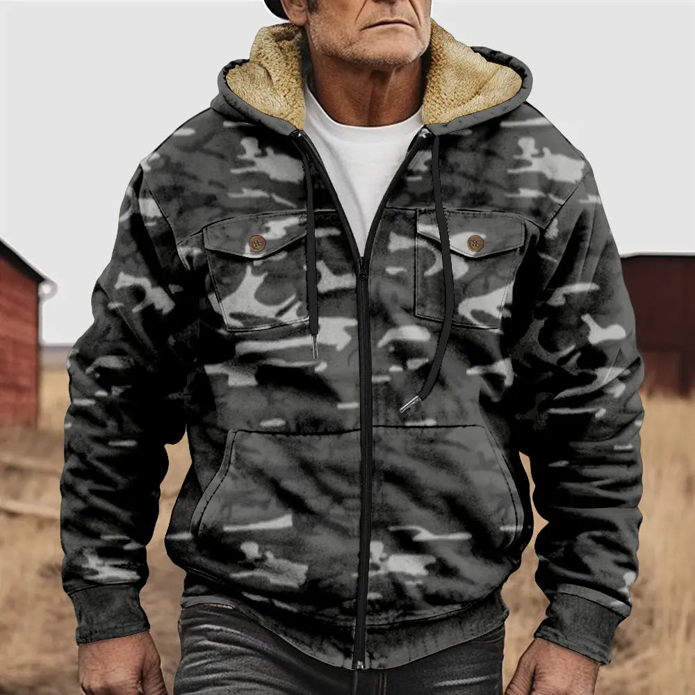 Winter Menswear Warm With Velvet Hooded Pocket Long-sleeved Cotton-padded Jacket Pre2brand Type-A-4XL