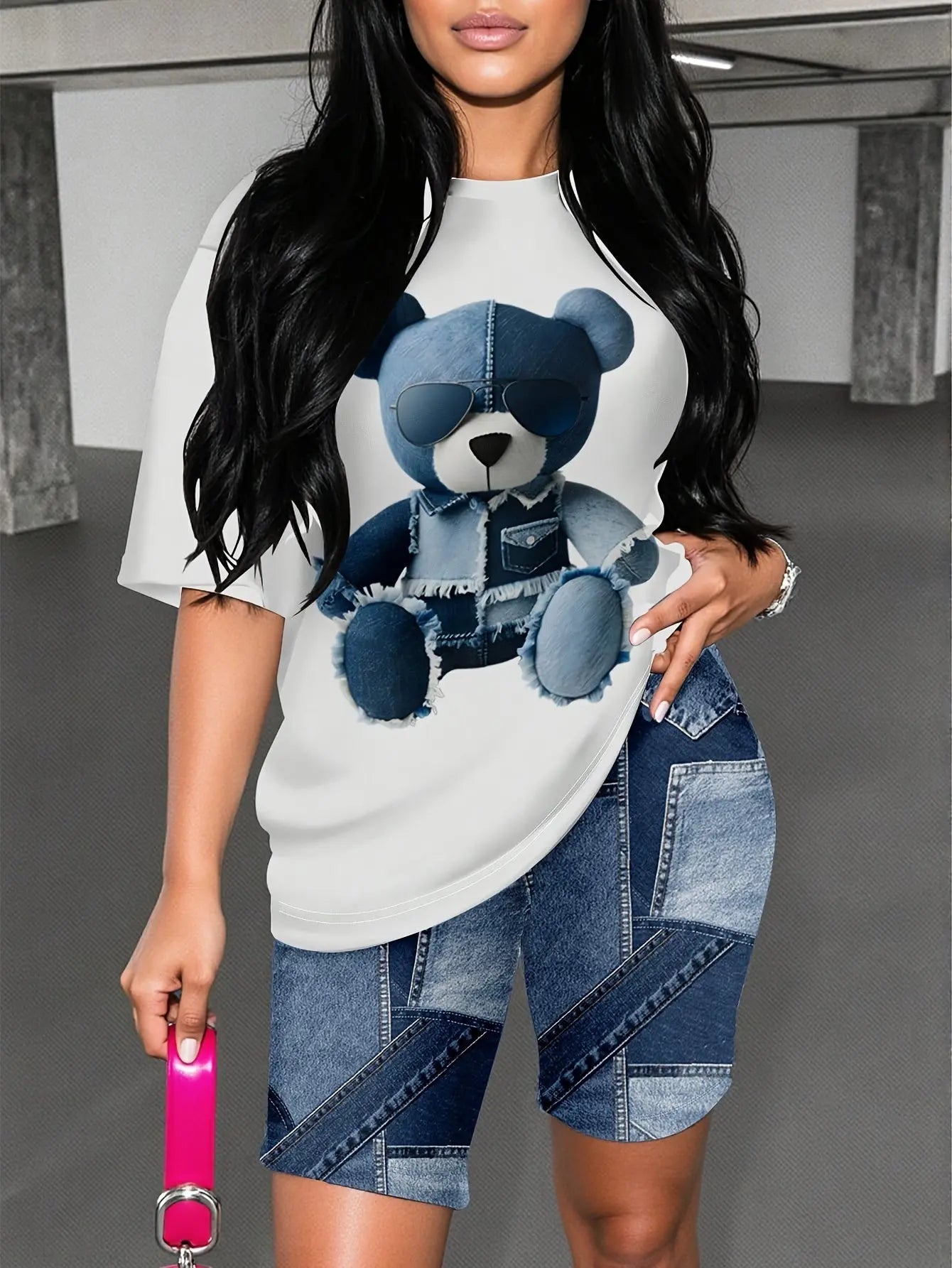 Women'S Two-Piece Set Featuring A Stylish Printed T-Shirt And Casual Shorts Pre2brand Multicolour-2XL