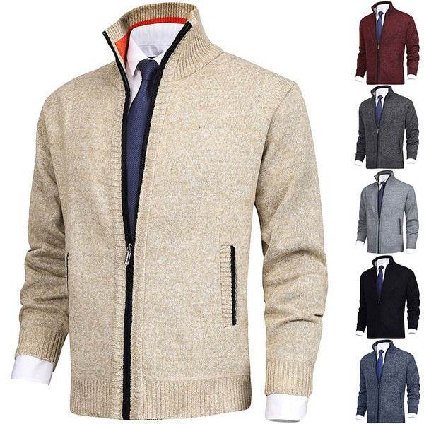 Men's Solid Color Stand Collar Cardigan Sweaters Coat - Pre2brand