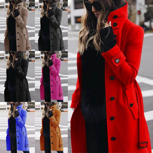 Autumn Winter New Woolen Coat Women's Slim Fit Cardigan Large Coat Women Long Sleeve Single Breasted Stand Collar Woolen Coat - Pre2brand
