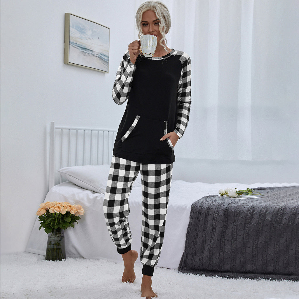 European And American Christmas Festival Women's Fashion Plaid Homewear Casual Loose Outfit