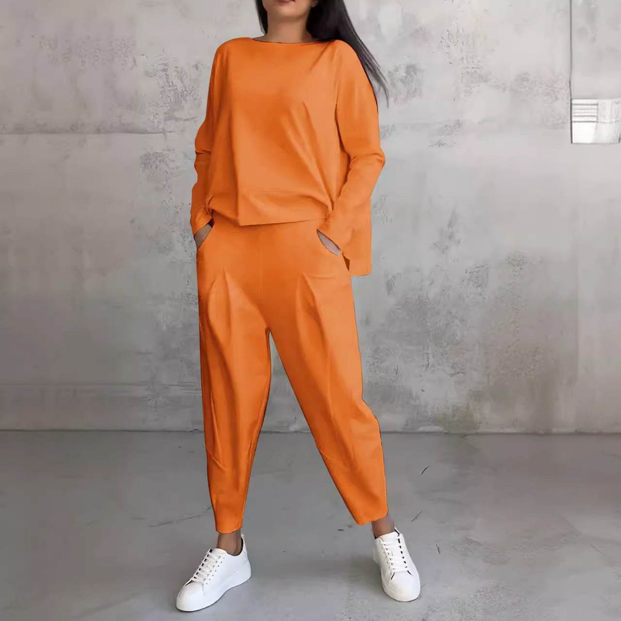 Women's Irregular Suit Long-sleeved Round Neck Top And Loose Harem Pants With Pockets Ins Fashion Trousers Set Women's Clothing - Pre2brand