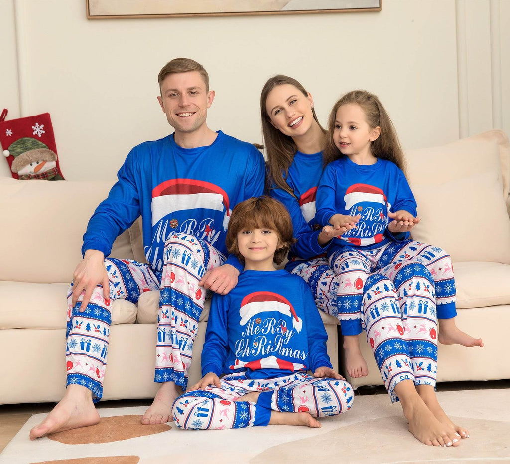 Matching Family Pajamas Sets Christmas PJ's Letter Print Top And Plaid Pants Jammies Sleepwear - Pre2brand