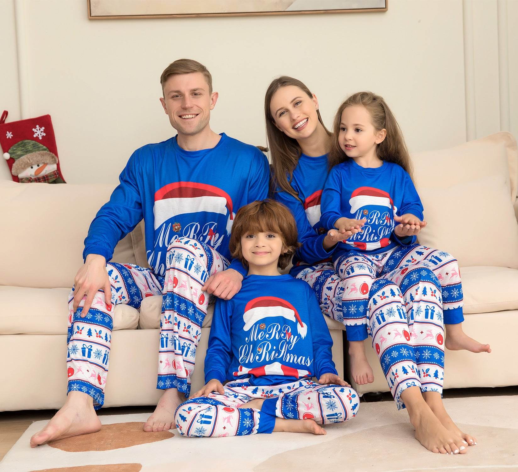 Matching Family Pajamas Sets Christmas PJ's Letter Print Top And Plaid Pants Jammies Sleepwear - Pre2brand