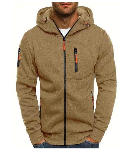 Men's Casual Zipper Hooded Sweater Solid Color Sports Fitness Jackets Cardigan - Pre2brand