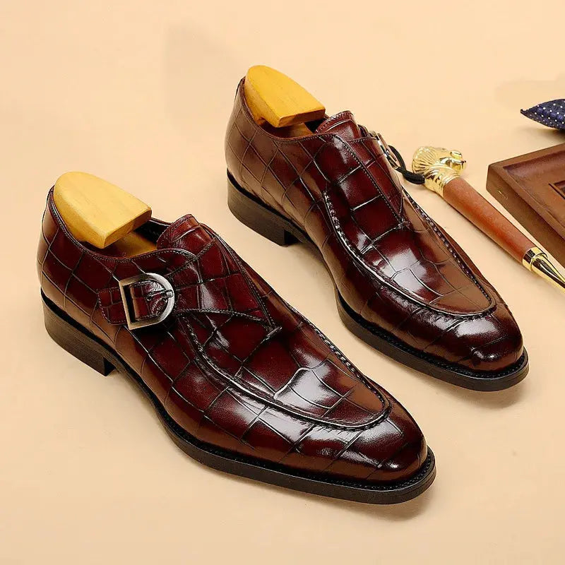 2022 New Classic Business Flat Shoes Men Designer Formal Dress Leather Shoes Men's Loafers Valentine Gifts Shoes Men Dress Shoes  Pre2brand wine-red-45