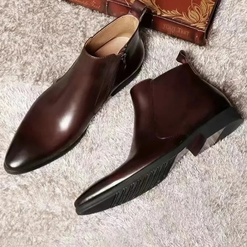 2024 Mens Chelsea Boots Classic Genuine Leather Brown British Style Comfortable Luxury Ankle Casual Business Social Shoes Male - Pre2brand
