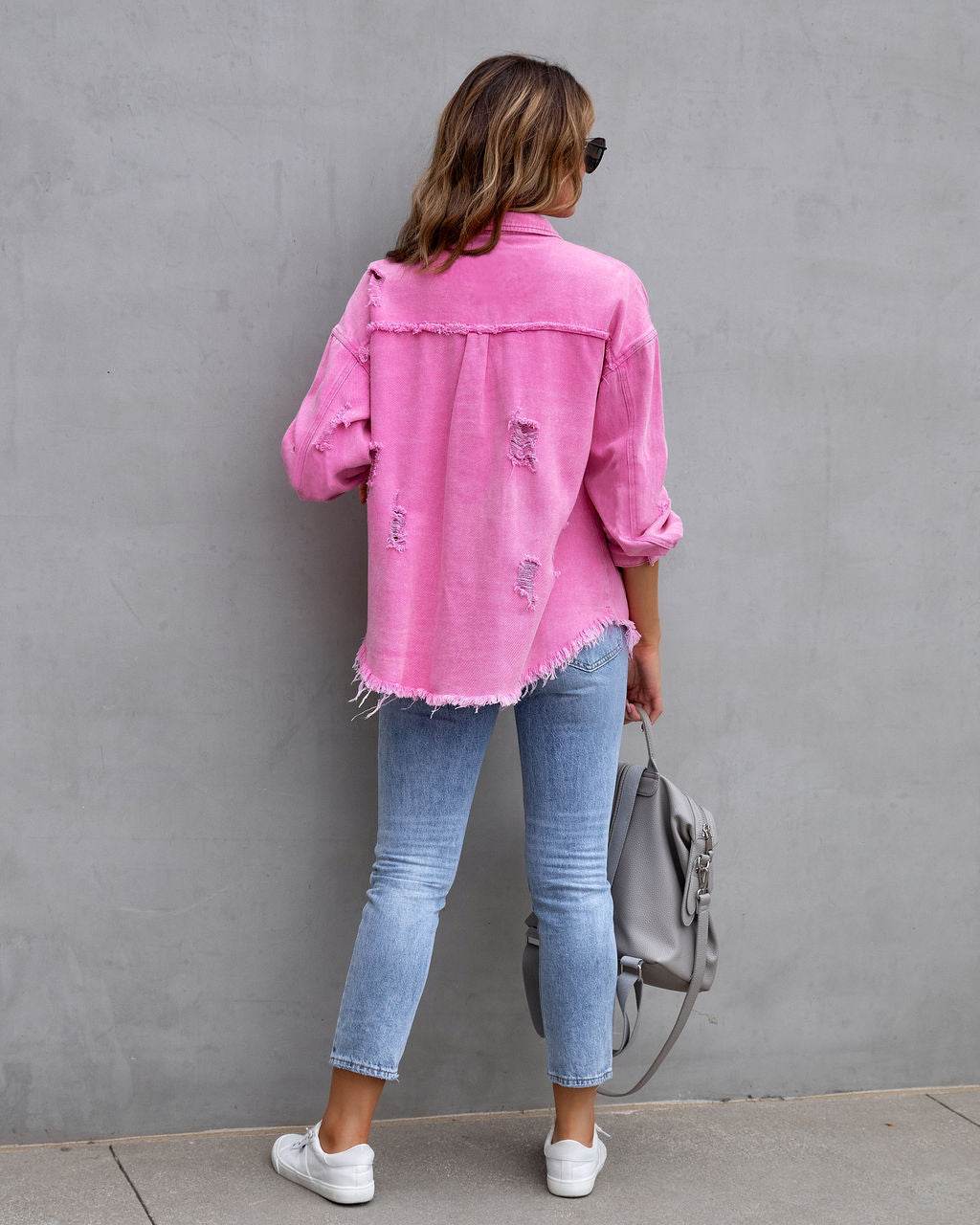 Fashion Ripped Shirt Jacket Female Autumn And Spring Casual Tops Womens Clothing - Pre2brand