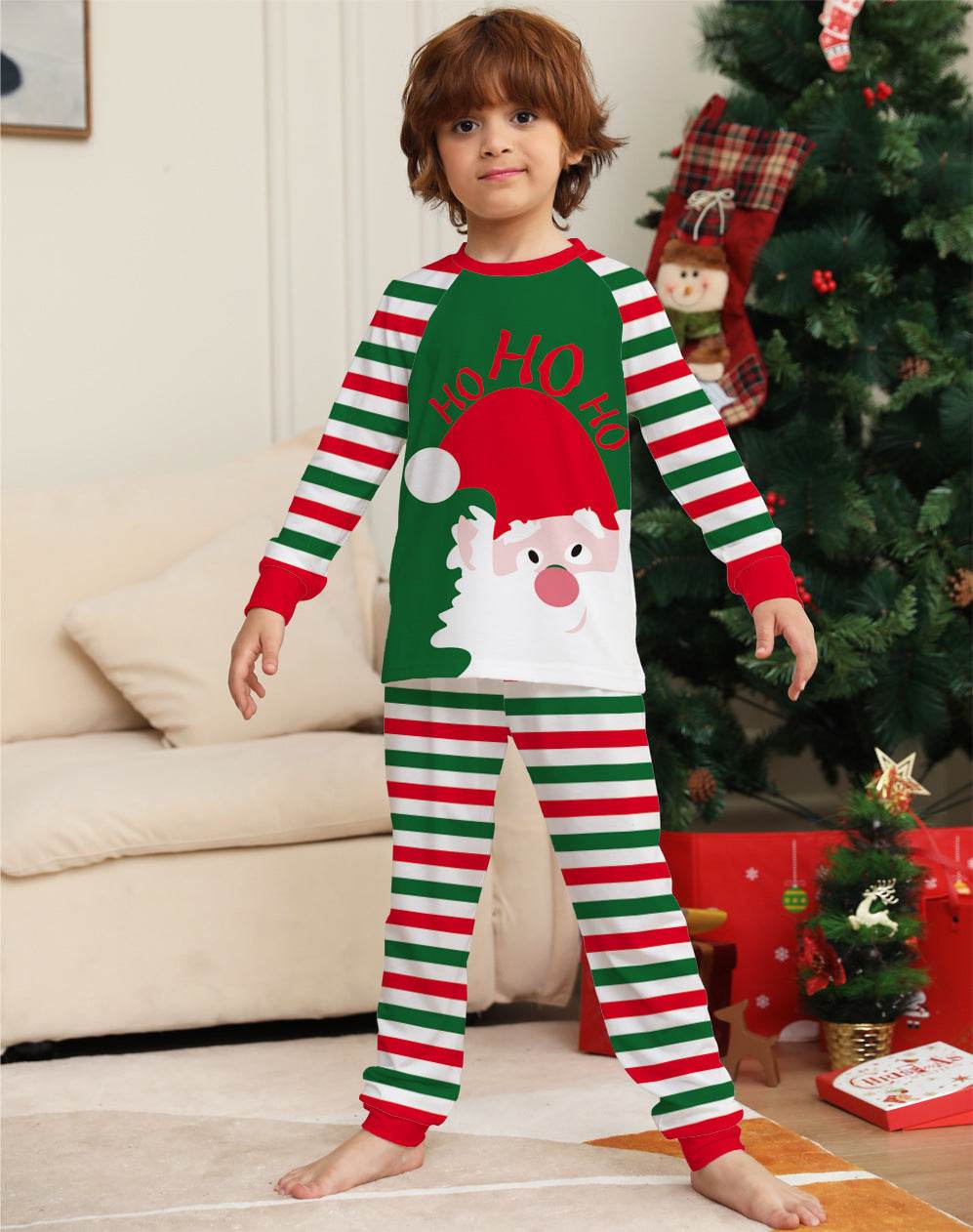 Family Christmas Pajamas Matching Sets Red Stripe Xmas Holiday Sleepwear Jammies Long Sleeve PJs Outfits - Pre2brand