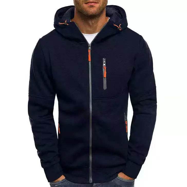 Men's Casual Zipper Hooded Sweater Solid Color Sports Fitness Jackets Cardigan - Pre2brand