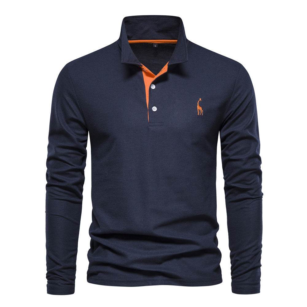 Men's Fashion Casual Polo Collar Deer Embroidered Long Sleeve - Pre2brand