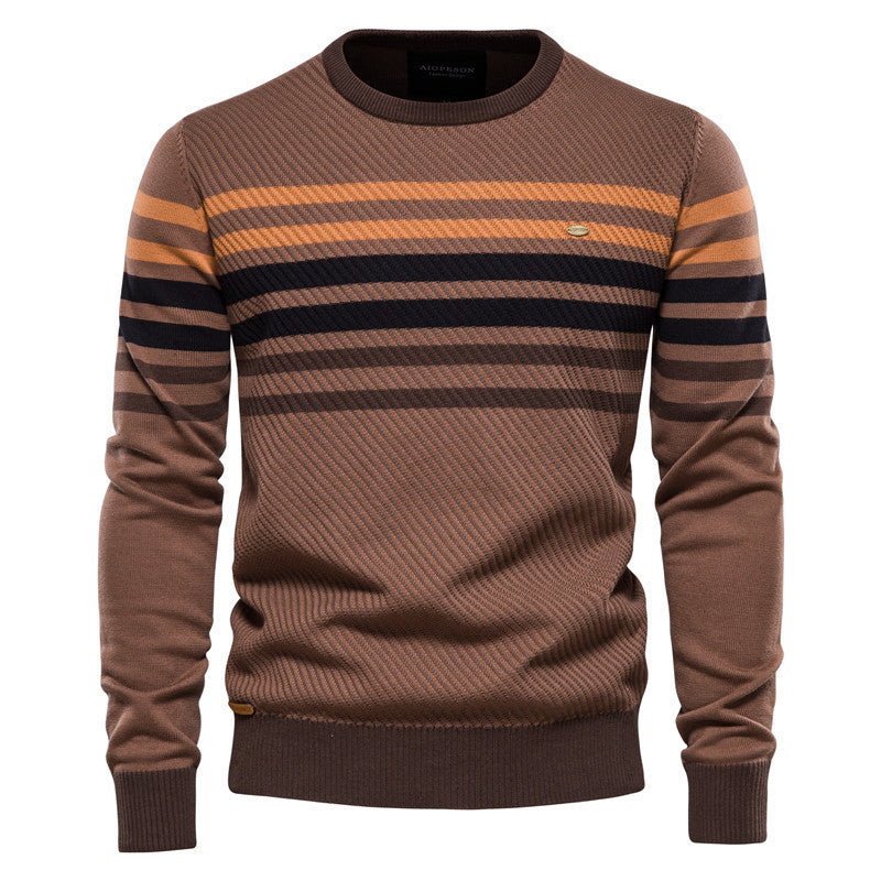 Striped Contrast Color Men's Casual Sweater US Size Personality Trend Knitting Bottoming Shirt