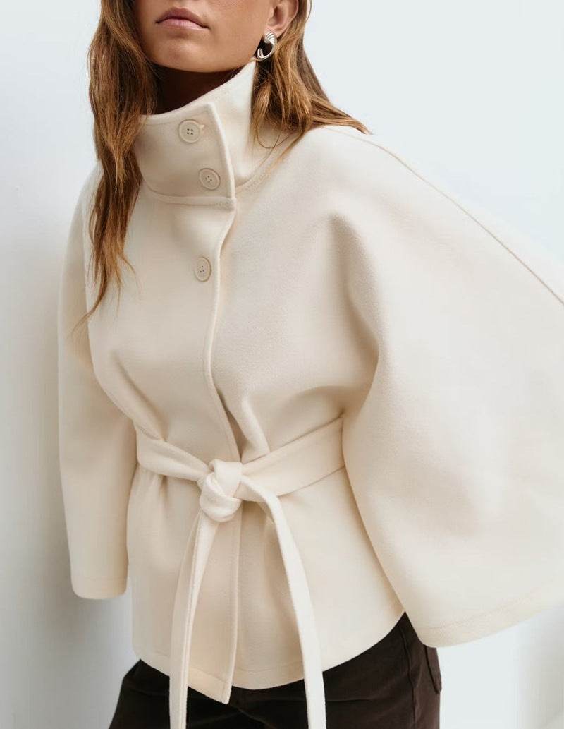 Winter High Neck Batwing Sleeve Coat With Belt Fashion Loose Elegant Button Top Trench Coat For Women Clothing - Pre2brand