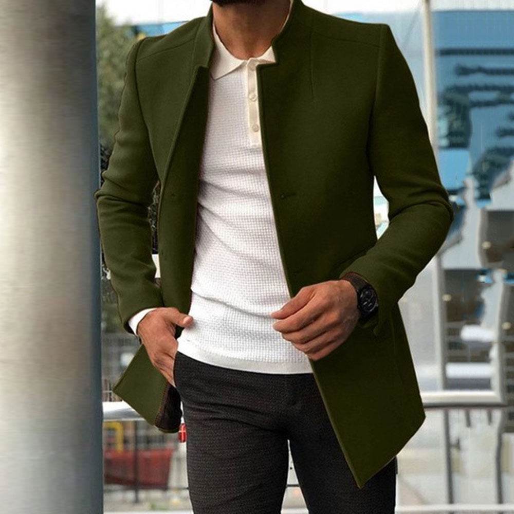 Men's Slim Coat Fashion Single-breasted Solid Color Business Jackets Fall And Winter Tops Outwear Clothing - Pre2brand