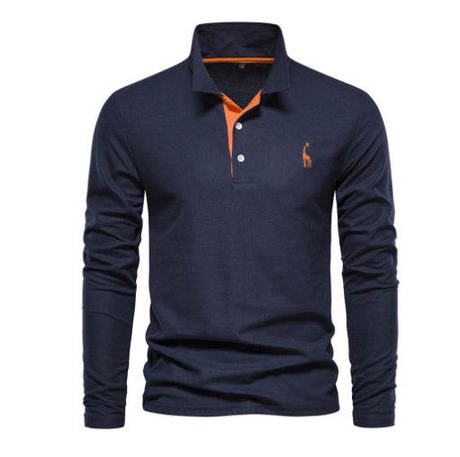 Men's Fashion Casual Polo Collar Deer Embroidered Long Sleeve - Pre2brand