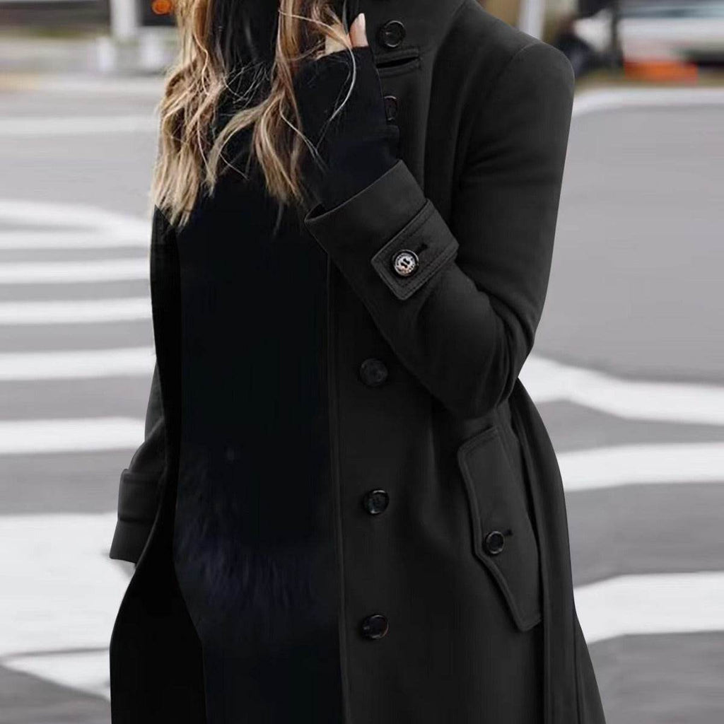 Autumn Winter New Woolen Coat Women's Slim Fit Cardigan Large Coat Women Long Sleeve Single Breasted Stand Collar Woolen Coat - Pre2brand