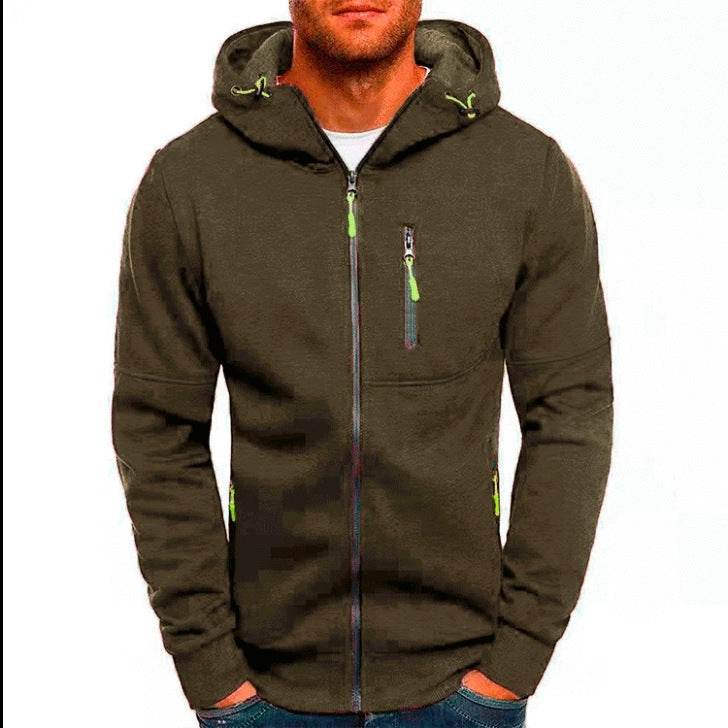 Men's Casual Zipper Hooded Sweater Solid Color Sports Fitness Jackets Cardigan - Pre2brand