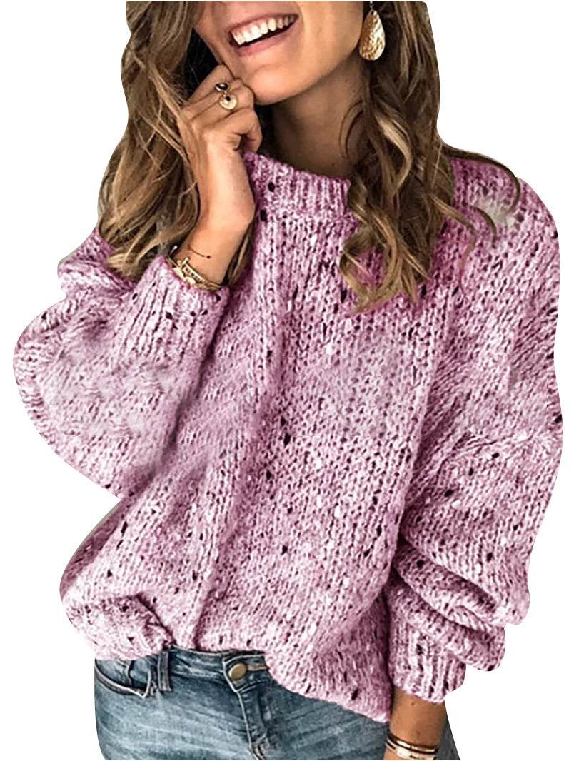 Winter Polka Dot Pullover Knitted Sweater Fashion Solid Color Loose Long Sleeve Top Women's Clothing - Pre2brand