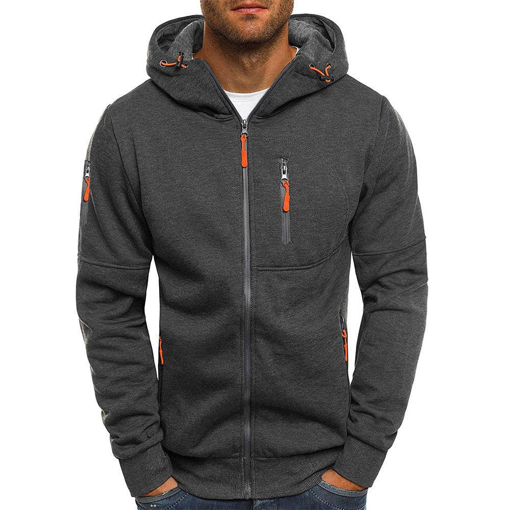 Men's Casual Zipper Hooded Sweater Solid Color Sports Fitness Jackets Cardigan - Pre2brand