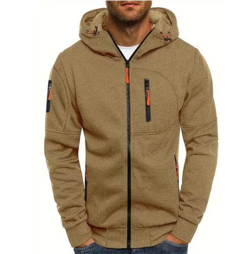 Men's Casual Zipper Hooded Sweater Solid Color Sports Fitness Jackets Cardigan - Pre2brand