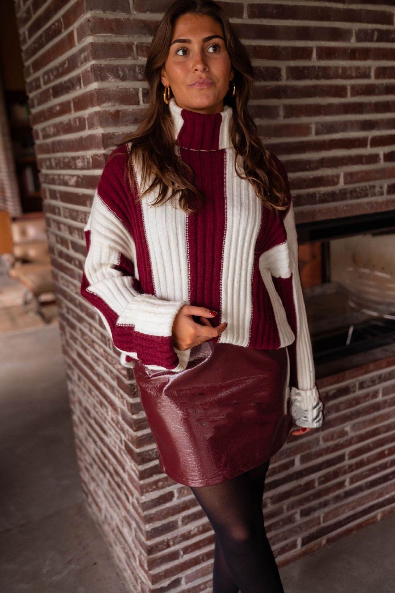 Women's Patchwork Turtleneck Long-sleeved Sweater - Pre2brand