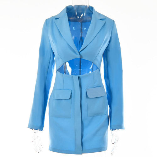 Blazer Dress Women Notched Collar Hollow Out Buttons Jacket - Pre2brand