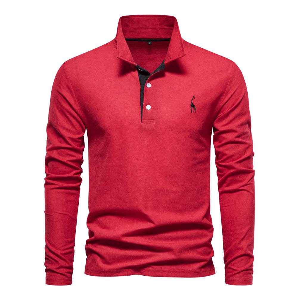 Men's Fashion Casual Polo Collar Deer Embroidered Long Sleeve - Pre2brand