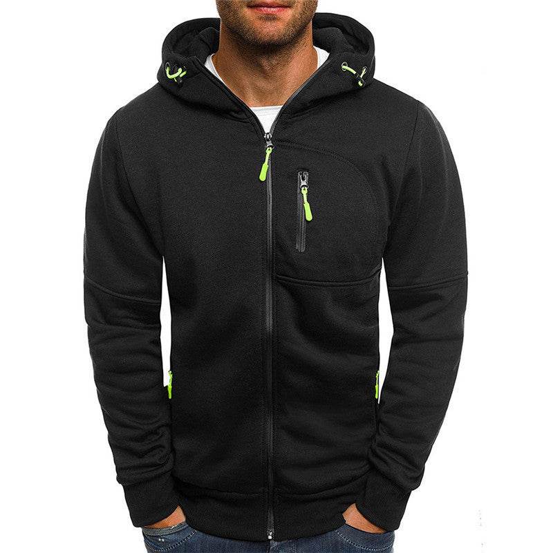 Men's Casual Zipper Hooded Sweater Solid Color Sports Fitness Jackets Cardigan - Pre2brand