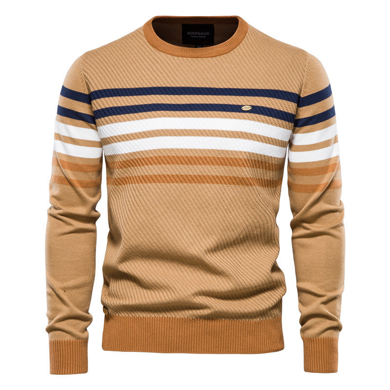 Striped Contrast Color Men's Casual Sweater US Size Personality Trend Knitting Bottoming Shirt
