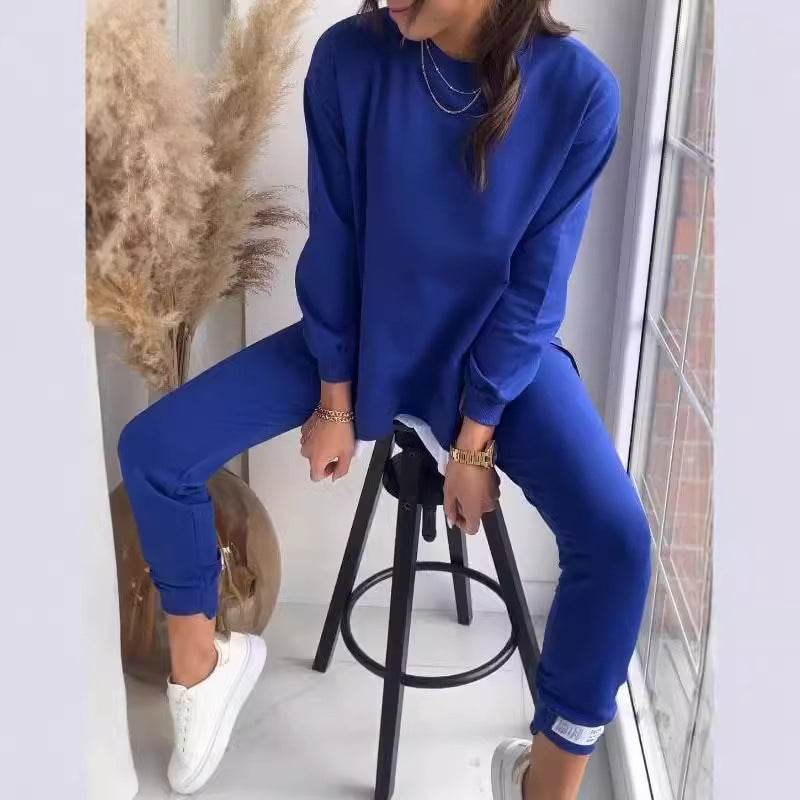 Women's Sports Suit Fashion Slit Design Sweatshirt Top And Slim-fit Trousers Sweatpants Casual Two Piece Set Outfit - Pre2brand