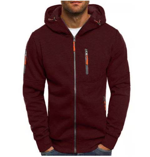 Men's Casual Zipper Hooded Sweater Solid Color Sports Fitness Jackets Cardigan - Pre2brand