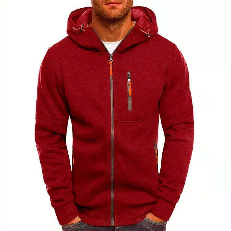 Men's Casual Zipper Hooded Sweater Solid Color Sports Fitness Jackets Cardigan - Pre2brand