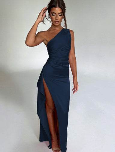 Sexy One-shoulder Backless Slit Dress Summer Elegant Slim-fit Solid Color Satin Dresses For Women - Pre2brand