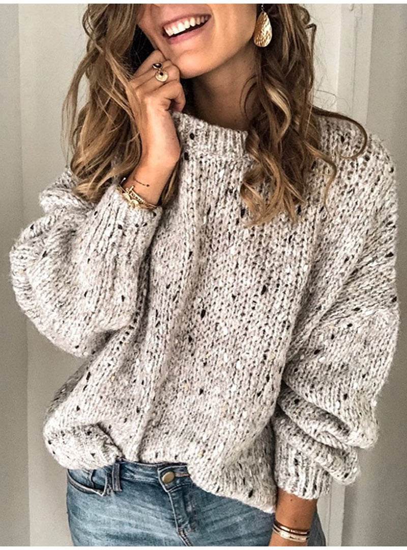 Winter Polka Dot Pullover Knitted Sweater Fashion Solid Color Loose Long Sleeve Top Women's Clothing - Pre2brand