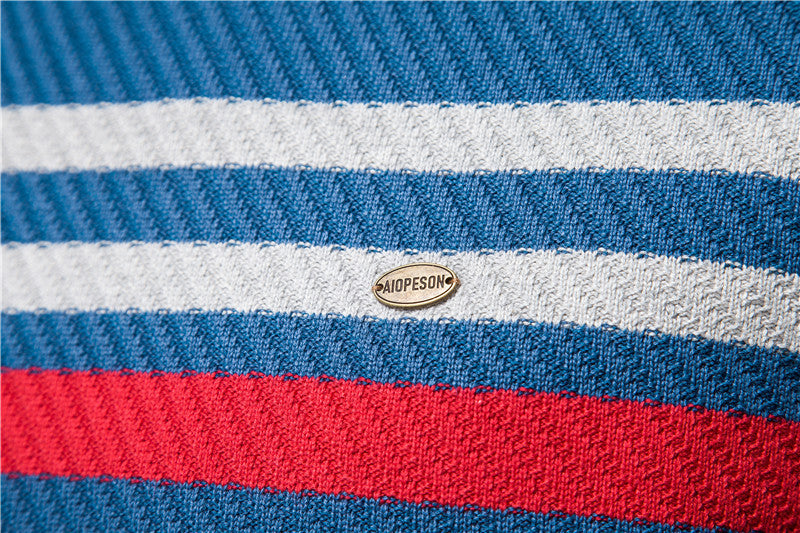 Striped Contrast Color Men's Casual Sweater US Size Personality Trend Knitting Bottoming Shirt